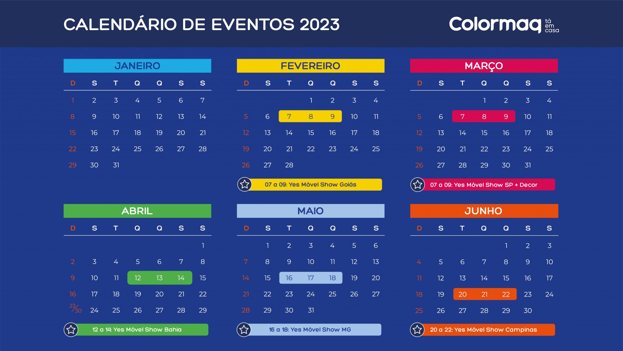 Calendário dos eventos de 2023